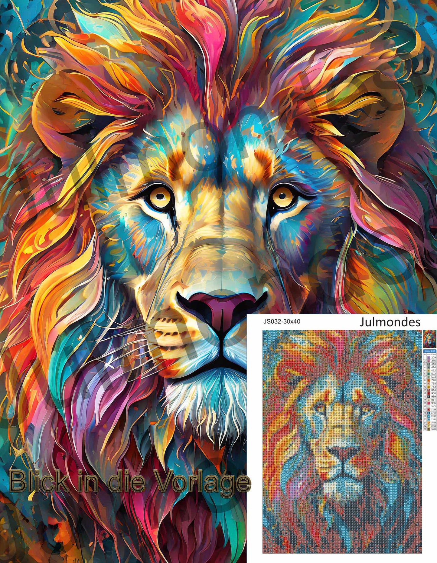 Diamond Painting Kit 30x40 Bunter Löwe