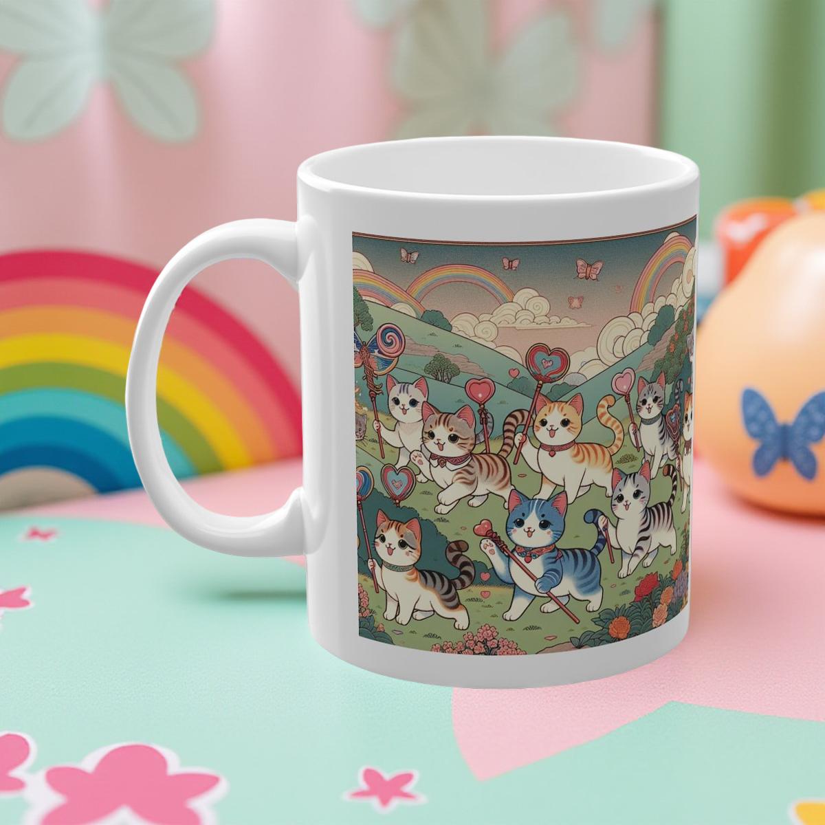 Magical Cats with Wands - Rainbow Flower Garden Cute Anime Magic Gift Idea