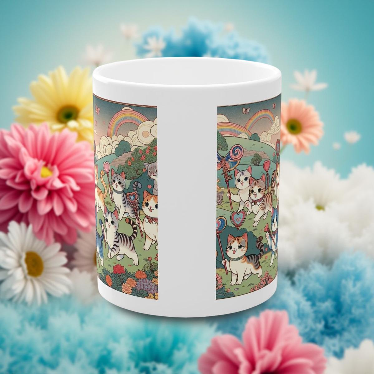 Magical Cats with Wands - Rainbow Flower Garden Cute Anime Magic Gift Idea
