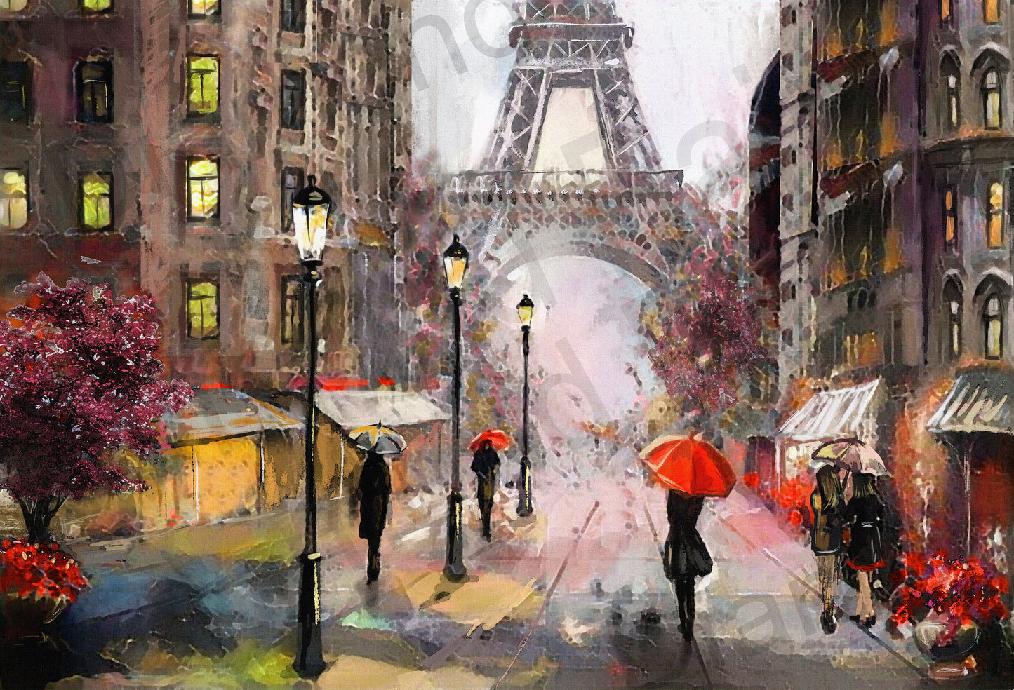 Diamond Painting Kit 40x30 cm Paris im Herbst Eckige Steinchen