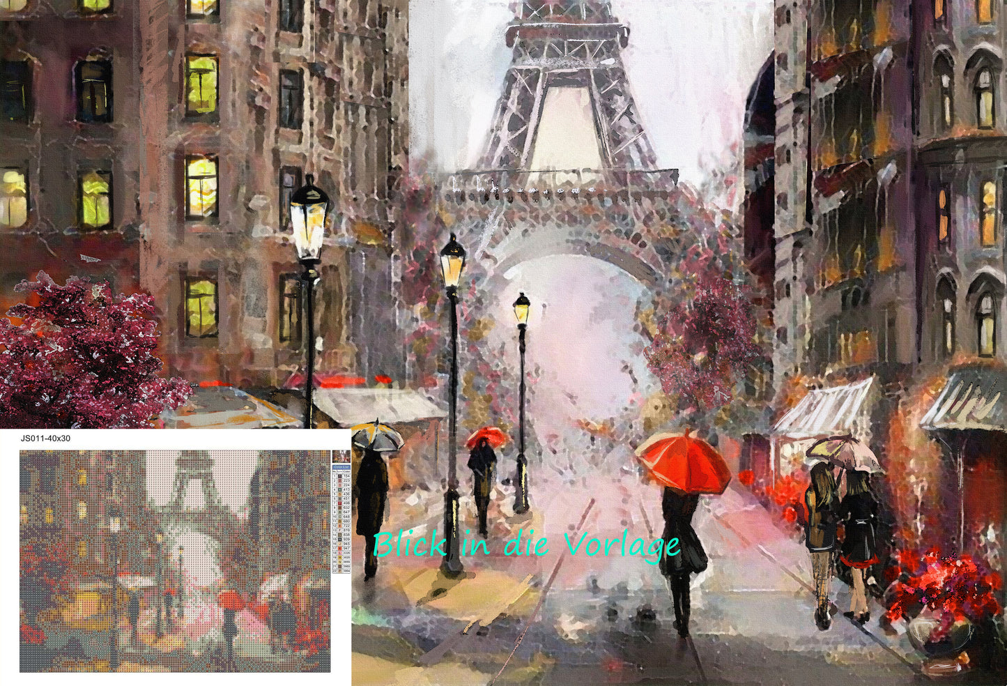 Diamond Painting Kit 40x30 cm Paris im Herbst Eckige Steinchen