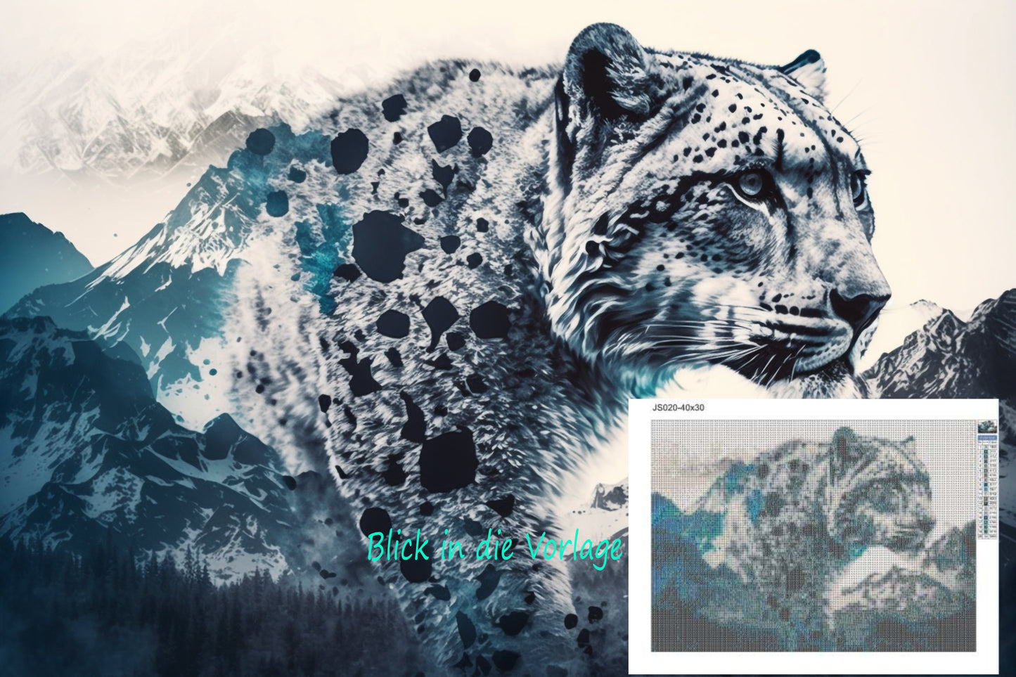 Diamond Painting Kit 40x30 cm Gebirgstiger Leopard Eckige Steinchen