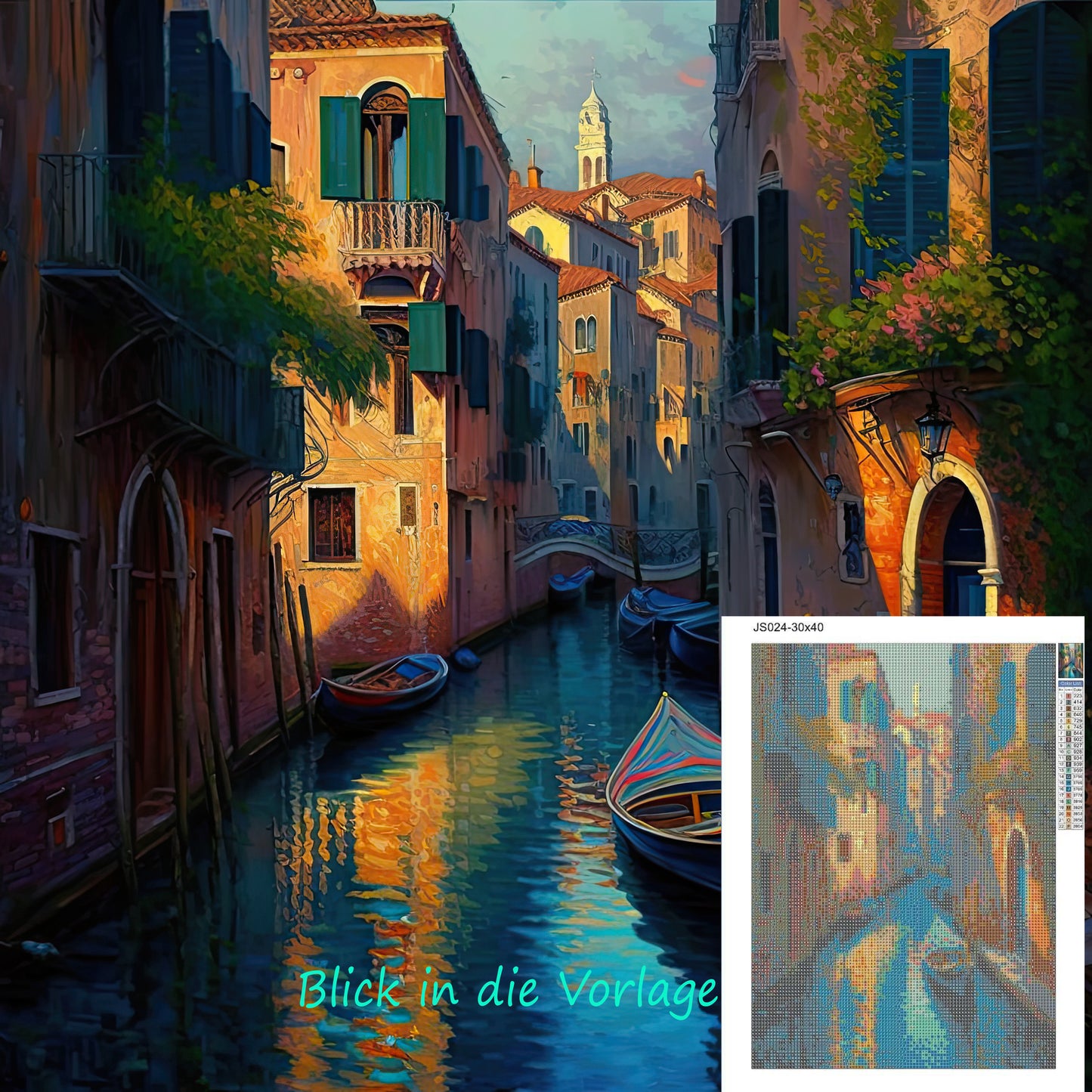 Diamond Painting Kit 40x30 cm Venedig am Abend Eckige Steinchen